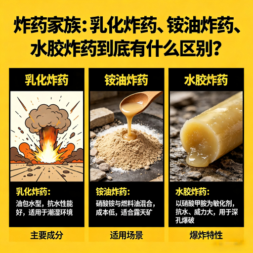 茂南炸药家族：乳化炸药、铵油炸药、水胶炸药到底有什么区别？